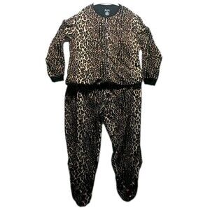 Nick & Nora Pajamas M  Soft Fleece One Piece Footed Animal Print Leopard Cat